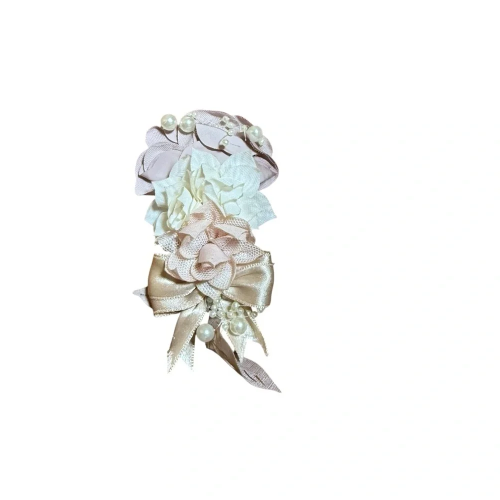 Girls Blush Pink Ivory Floral Hair Clip Brooch Pearl Bow Kids Accessory